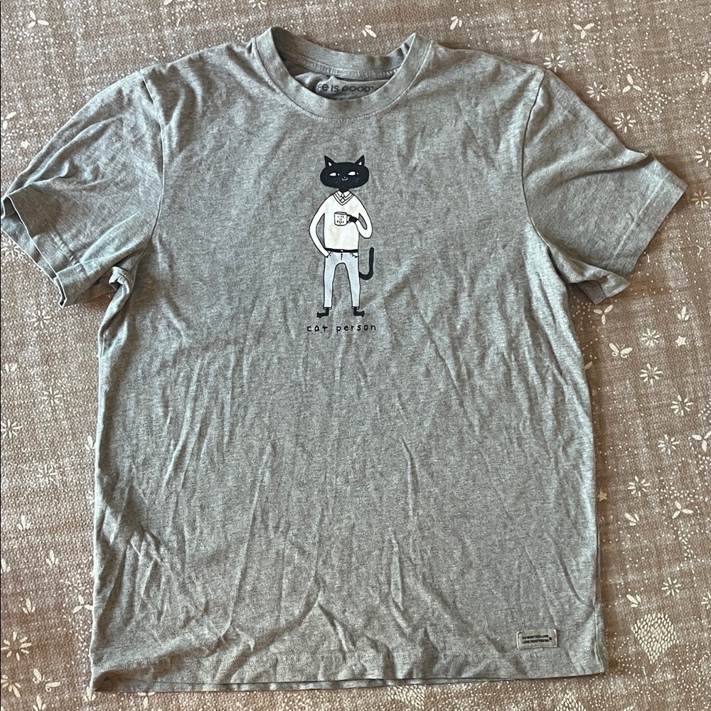 Life Is Good Gray Cat Person T-Shirt